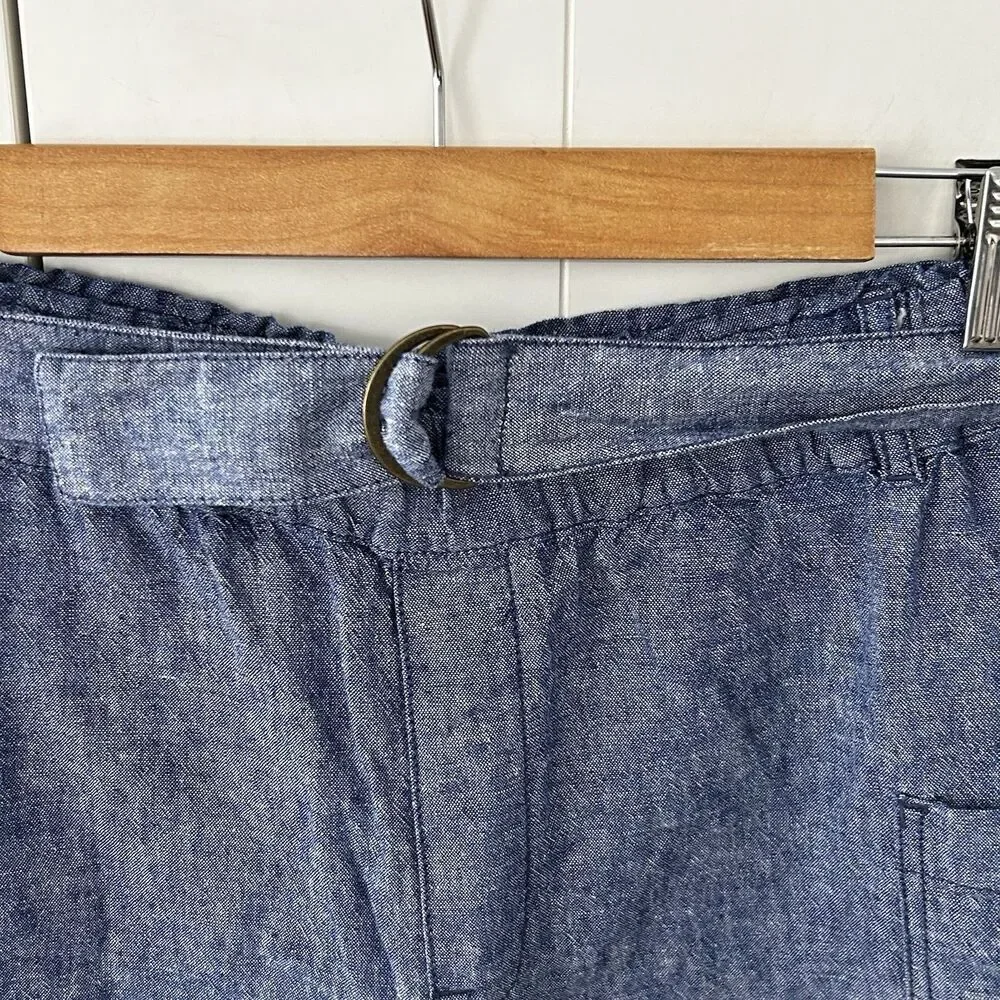 Anthropologie Hei Hei Shorts Size Medium Linen Cotton Blue Belted Pockets
